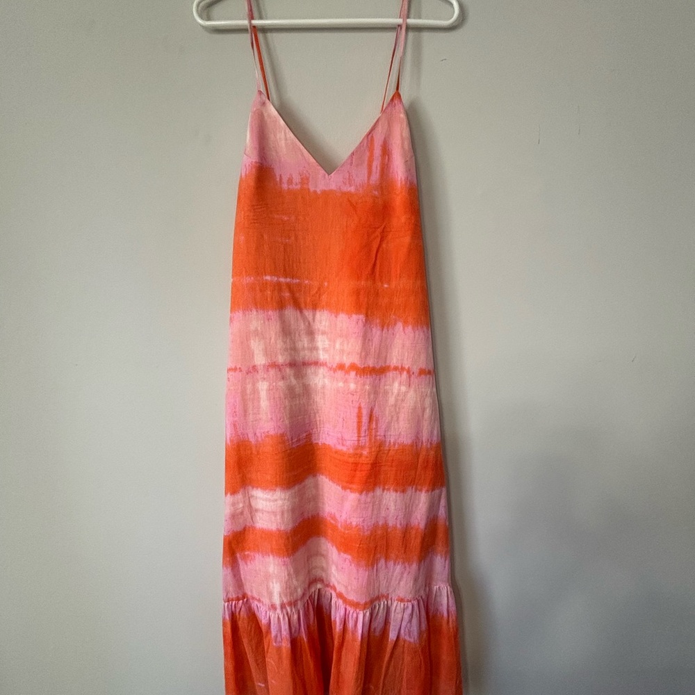 Vibrant Pink and Orange Tie-Dye Maxi Dress